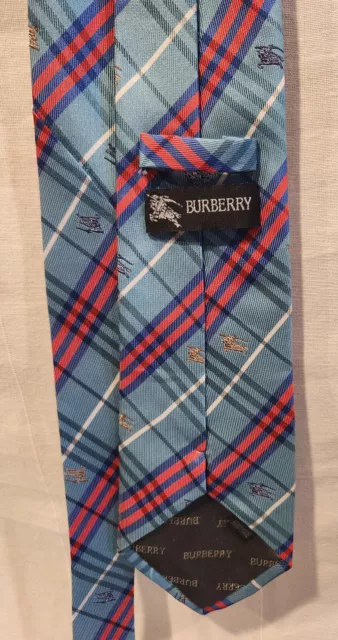 Burberry Classic Cut Check Men's Tie 100% Silk Hand Made Blue 3