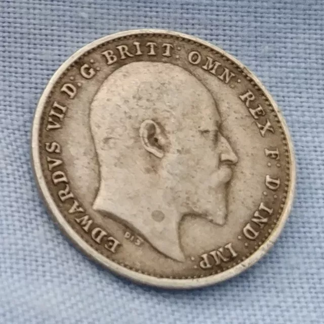 MASSIVSILBER Drei Pence 1910 Münze King Edward VII Antik 3D Britisch London UK 3