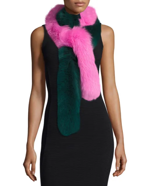 Charlotte Simone Two-Tone Faux Fox Fur Candy Cane Scarf, Green/Pink 2