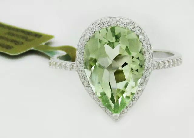 GENUINE 2.96 Ct PERIDOT & LAB WHITE SAPPHIRE RING .925 SILVER NWT SIZE 8.25