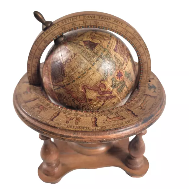 Vintage Olde World Globe Zodiac Desk-Top with Wooden Stand Made in Italy