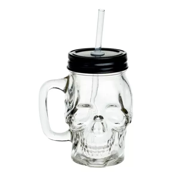 Alchemy Gothic Anatomical Skull Clear Glass Drinking Mason Jar with Straw Gift