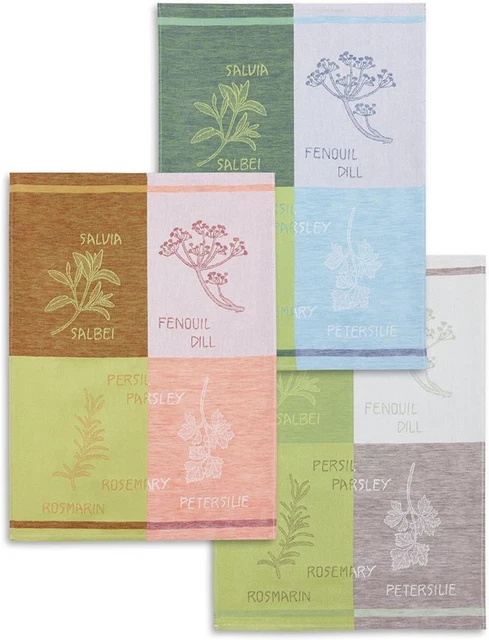 Geschirrtuch Halbleinen 3er Set Kracht Küchenkräuter 50x70 Jacquard Saugfähig