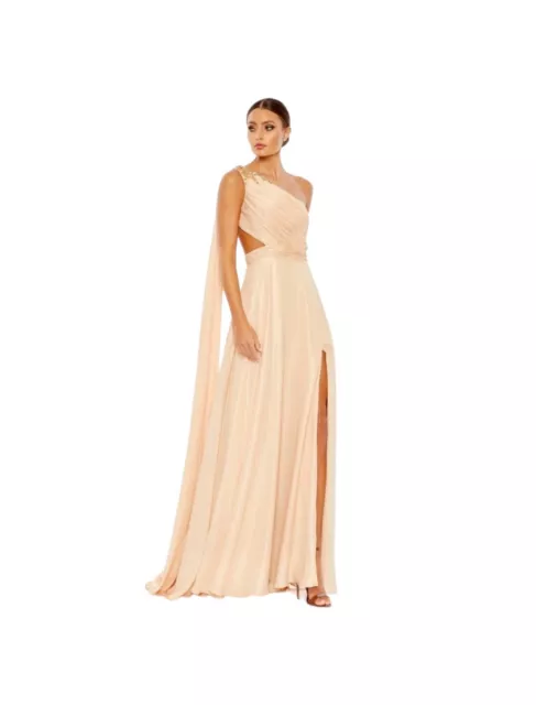 MacDuggal 68053 $398 Embellished One Shoulder Cape Backless Gown Sz 2 Nude Gold 2