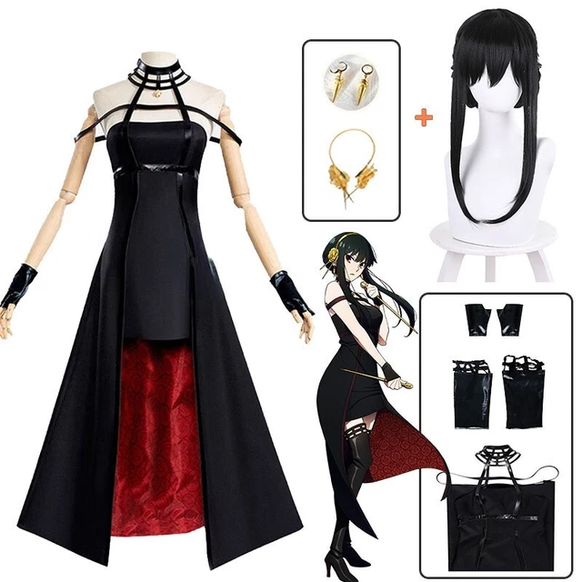 Spy X Family Yor Forger Cosplay Costume Wig Dress Suit Black Set Long Hair Women