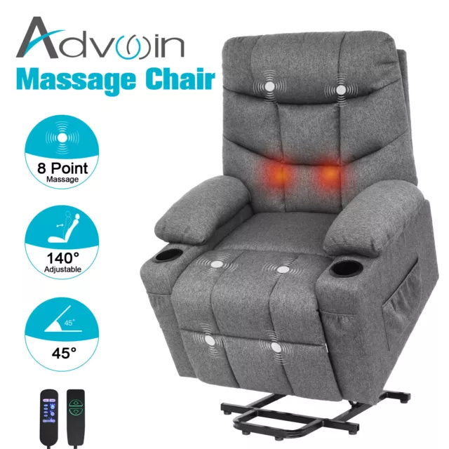 Advwin Electric Lift Massage Recliner Chair Heated Vibration Sofa Armchair Grey