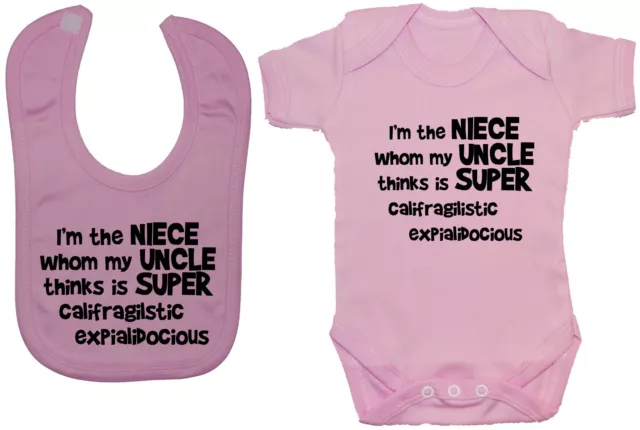 Niece Uncle..Babygrow Bodysuit Romper Vest T-Shirt & Feeding Bib 0-24m Girl Gift