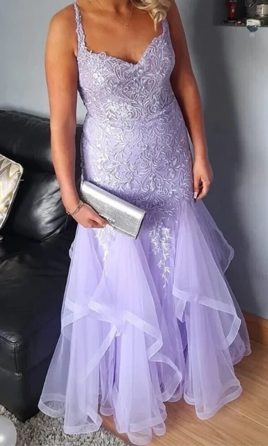Tiffanys size 10 Angelique lilac fishtail Long Evening Dress Prom BNWT