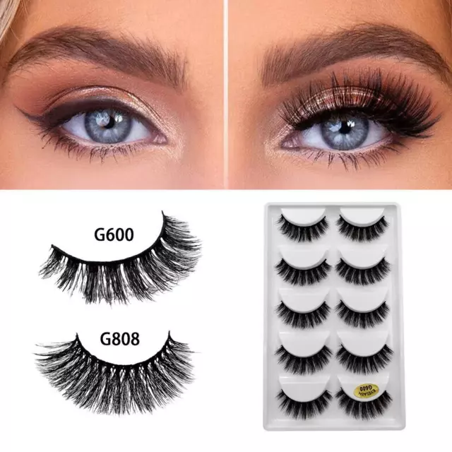 5Pair 3D Mink False Eyelashes Wispy Cross Long Thick Soft Fake Eye Lashes NE ;л