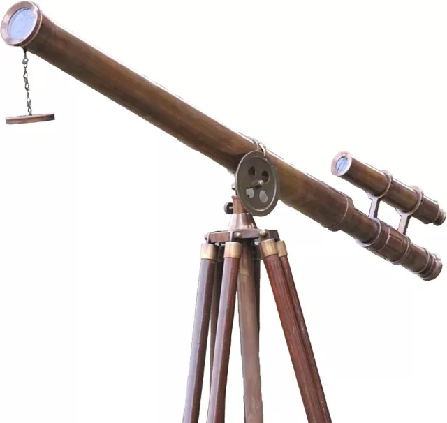 Nautical U.S Navy Marine Griffith Antique Brass Double Barrel Tripod Telescope