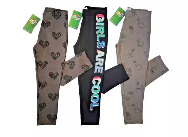 Girls Kids Childrens Cotton Full Length Leggings  Age 2-10 Black Grey