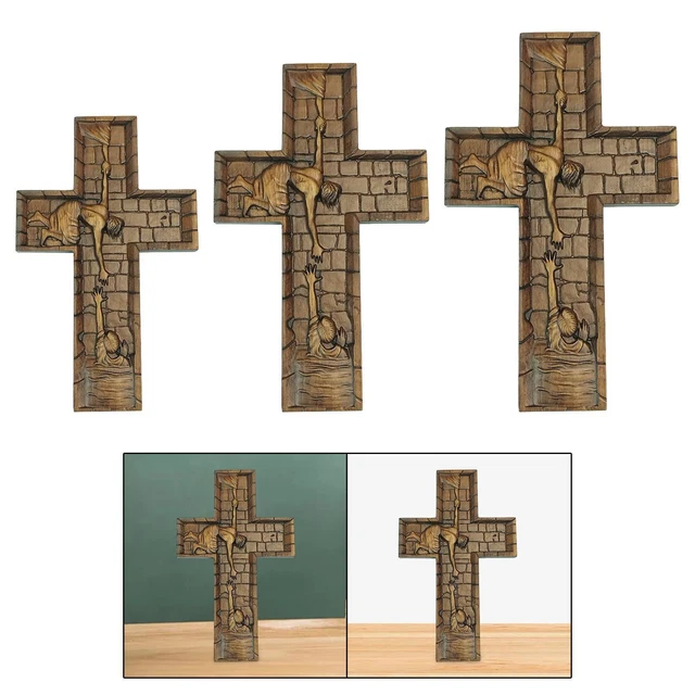 Croix Murale En Bois Massif - 25x13 Cm - Décoration Chrétienne Élégante Pour Intérieur Ou Église