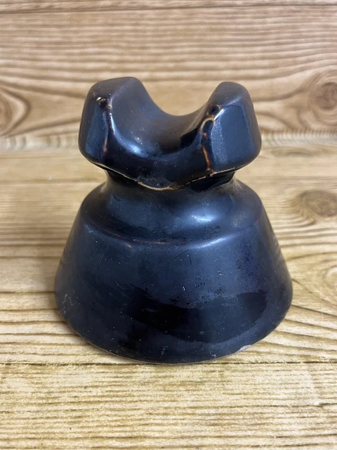Antique Porcelain Electrical Insulator, High Voltage, Deep Brown/Black 3