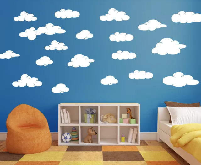 20 X Cloud Wall Stickers Removable Matt White Decals New Kids Room Nursery A355