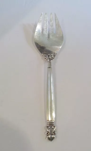 GEORG JENSEN Denmark ACORN Sterling Silver Hammered 9.5" Serving Fork, c. 1940's