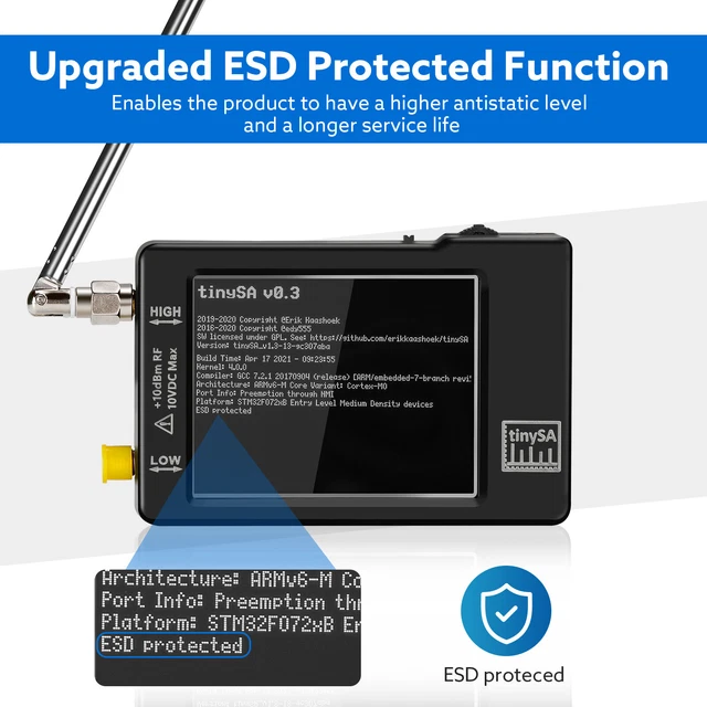 Spectrum analyzer TinySA 2.8" display 100kHz -960MHz ESD Upgraded Version V0.3.1
