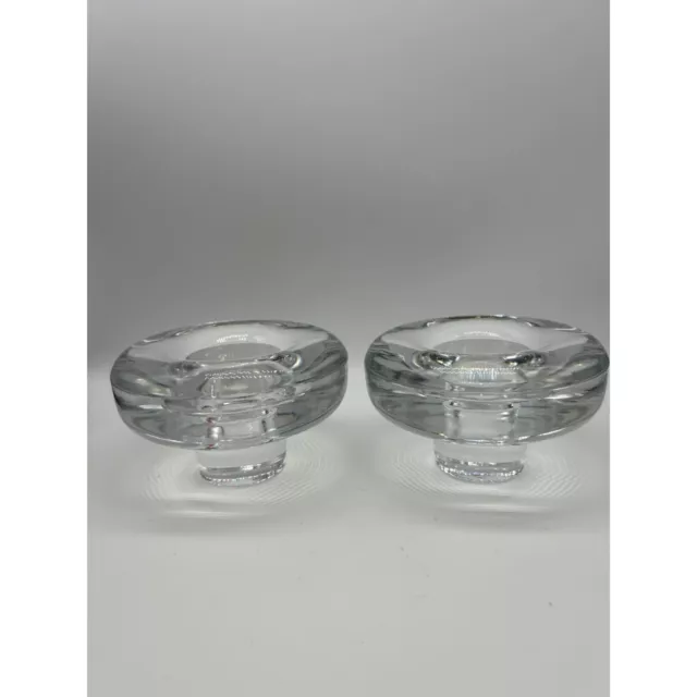 Dansk Lead Crystal Candle Holders Set of Two Heavy MCM Round Marked Sticker