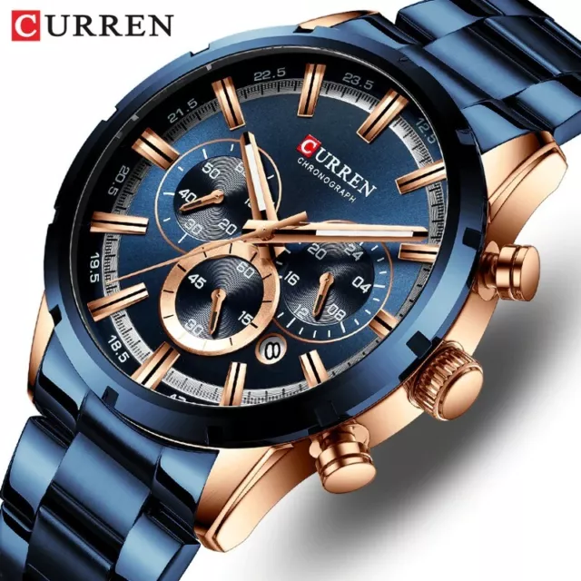 CURREN Men Watch Top Brand Luxury Sports Quartz Mens Watches Full Steel Waterpro