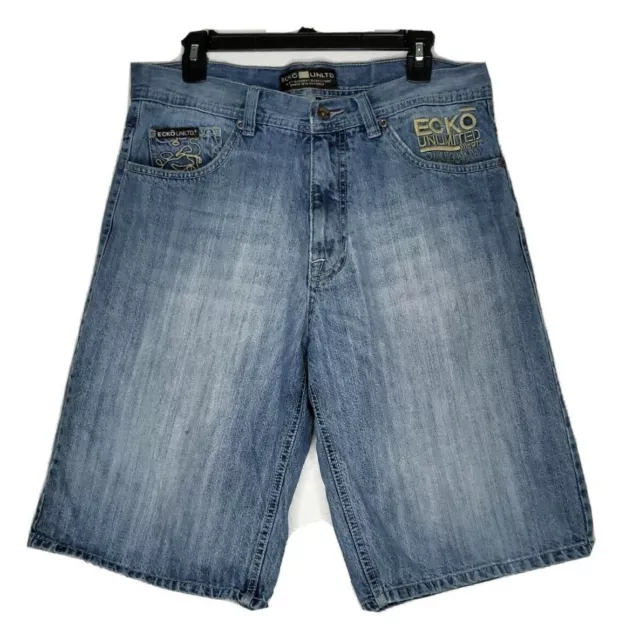 Vintage 90's Ecko Unlimited Men's Size 34 Blue Denim Baggy Y2K Jean Shorts