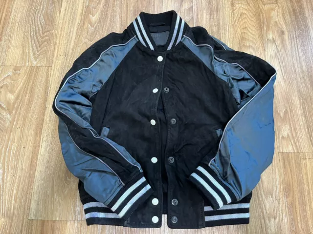 ALLSAINTS Epton Suede Black/Petrol Black Bomber Jacket XS