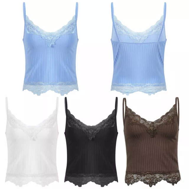 Women's Lace Crop Tops Sexy Spaghetti Strap Tank Sleeveless Vest Camisole Shirt