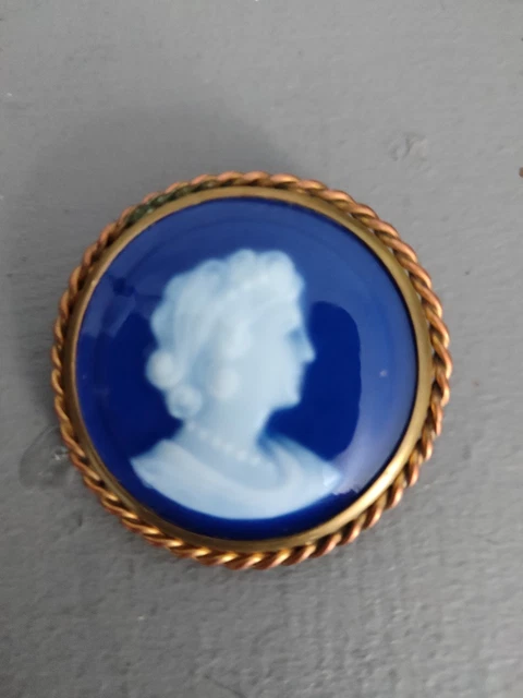 Broche Vintage En Porcelaine De Limoges Bleue - Occasion, Bijou Ancien élégant !