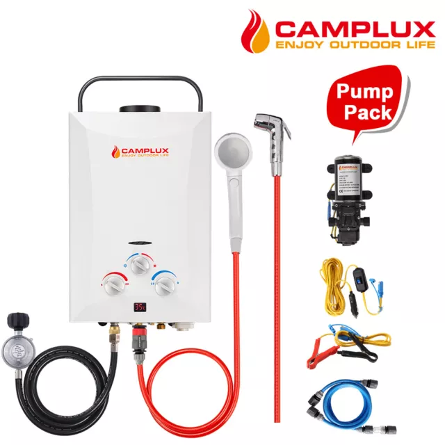 CAMPLUX Gas Hot Water Heater Instant Outdoor Camping Hose Fittings Shower 6LPump