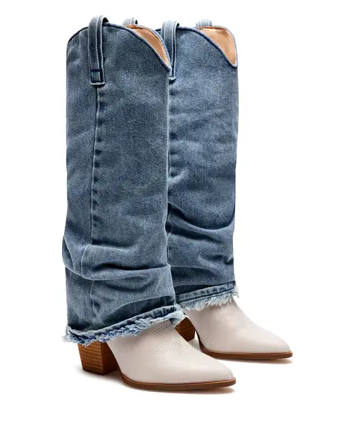 Steve Madden Lassy Denim Fabric Knee High Western Boots size 7