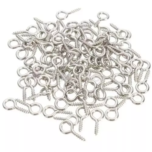 200X Small Tiny Mini Eye Pins Eyepins Hooks Eyelets Screw Threaded Silver 8mm