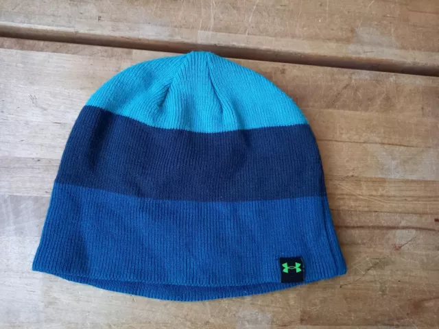 UNDER ARMOUR Boys Winter Striped Beanie Hat Youth WASHED & CLEANED