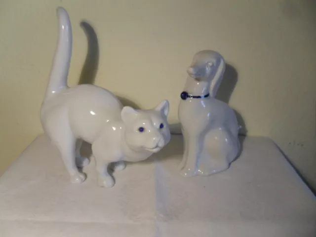 Art Deco  Porzellan Katze und Hund  - weiß - ca. 1930/40