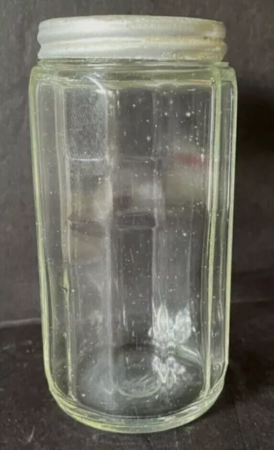 Vintage Depression Era HOOSIER CABINET Clear Glass SPICE JAR w/ Lid MANGANESE