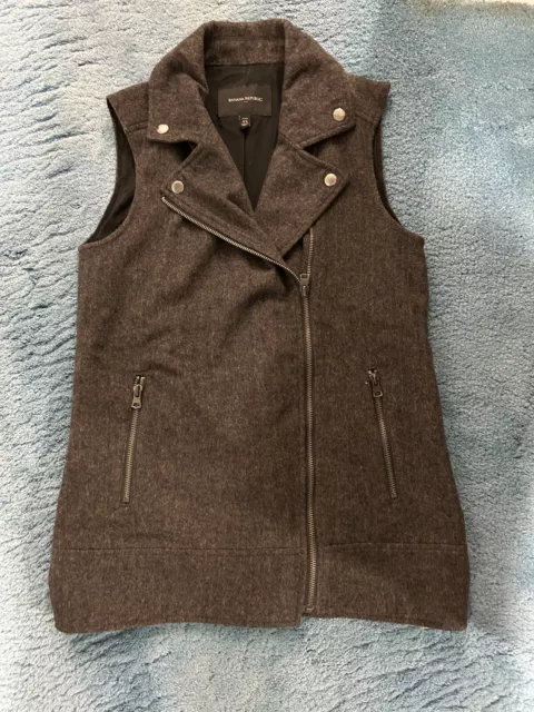 Banana Republic Vest XS Gray Herringbone Wool Blend Moto Zip Jacket Women's