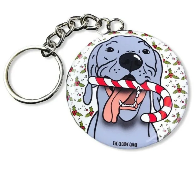 Weimaraner Dog Candy Cane Christmas Keychain Holiday Accessories