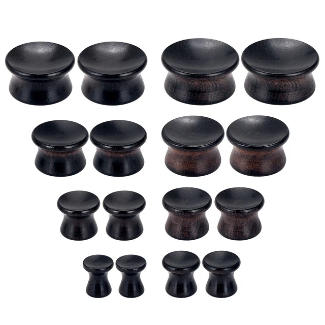 1 PAIR Ear Plugs Gauges Black Wood Double Flare Saddle Organic Natural Expander