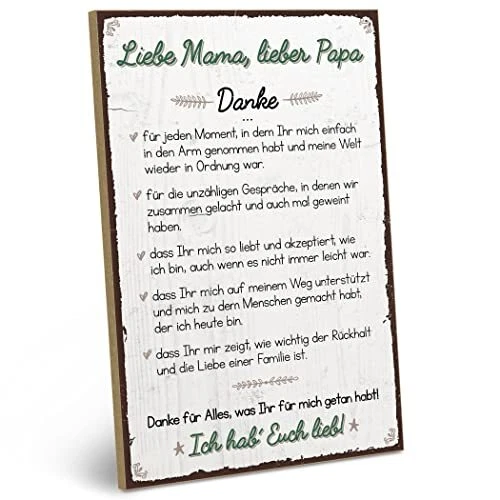 ARTFAVES® HOLZSCHILD MIT Spruch Danke Liebe Mama, Lieber Papa