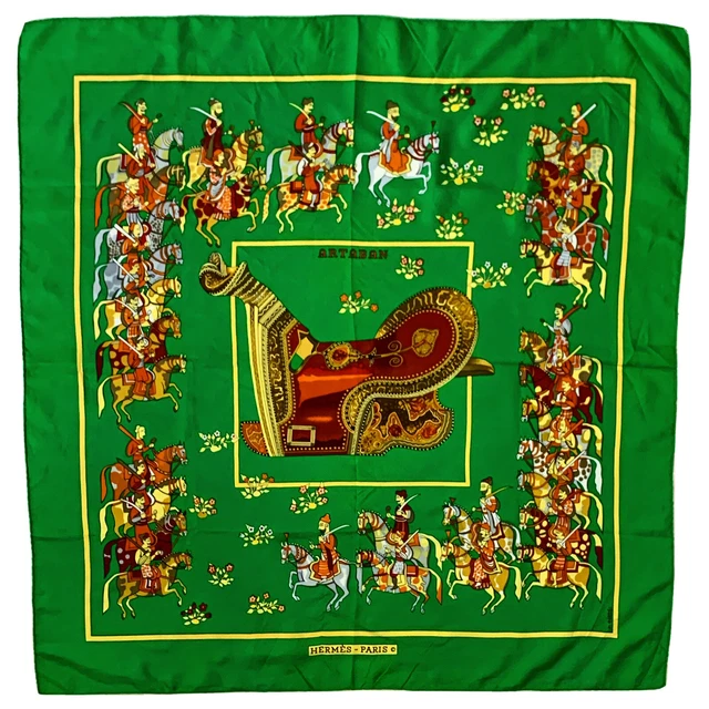 HERMES PARIS ARTABAN FREEN HAND ROLLED LARGE silk scarf 35/34 in  #A170