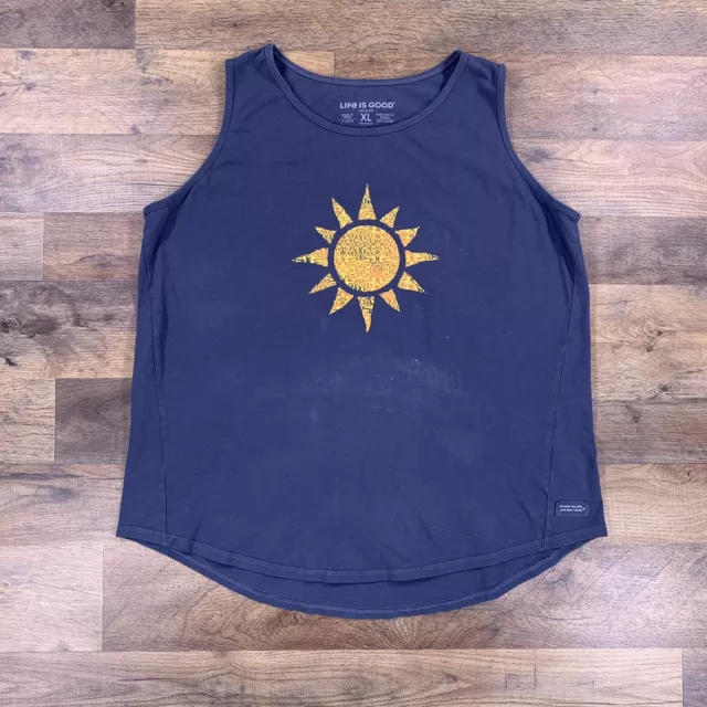 Life is Good Tank Top Womens XL Blue Sun Burst Crusher Shirt