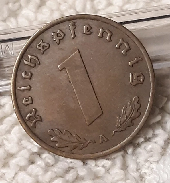 1937 A,  1 Reichspfennig Penny ~ WW2 Germany,  Bronze Circulated Coin