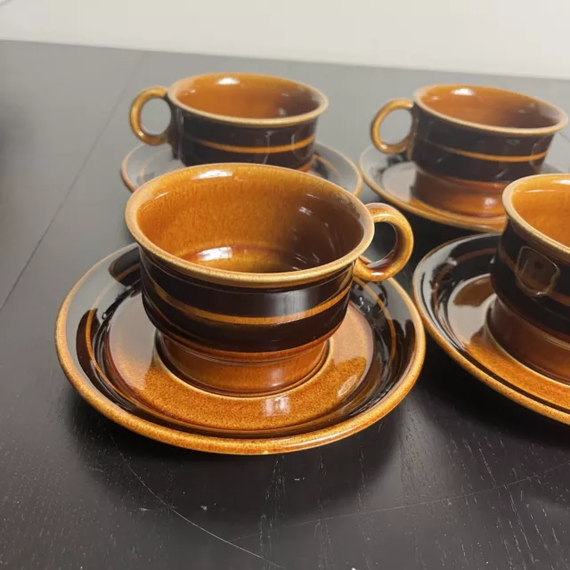 Vintage Hoganas Keramik Stoneware Set of 6 Coffee/Tea Mugs Saucers Brown MCM 3