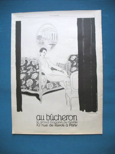 PUBLICITE DE PRESSE AU BUCHERON CANAPé ILLUSTRATION RENé VINCENT AD 1927