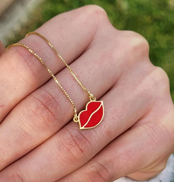 Collana Bocca Labbra Rosse In Acciaio Inox 316L - Regalo Donna Con Ciondolo - Foto 10