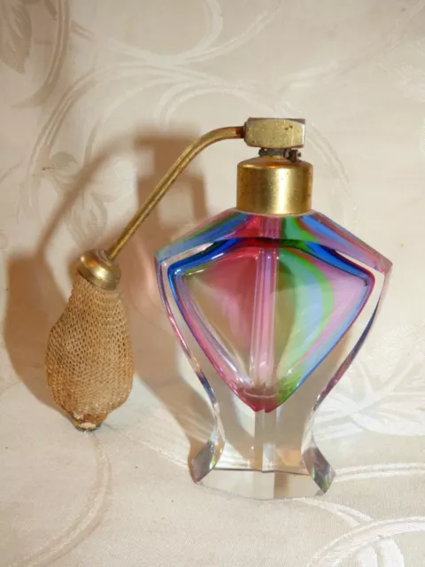 Ancien Flacon à Parfum Vaporisateur en Cristal Triicolore Belle Qualité
