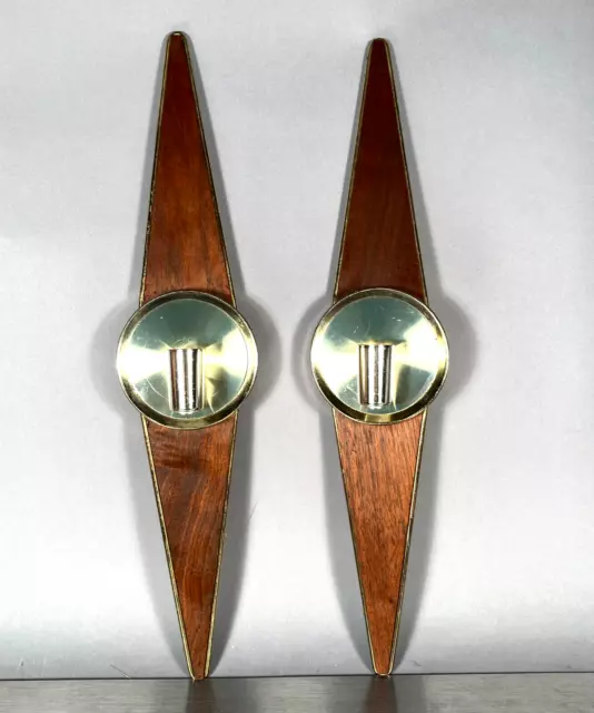 Pair Vintage Starburst Mid Century Modern Candle Sconces Atomic Era MCM 1960s