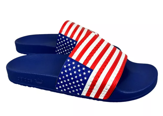 Adidas USA Flag Slides Men's 6 Flip Flops Beach New Blue Red Slippers New