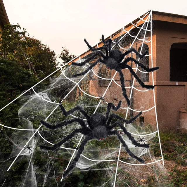 iZoeL 2 piezas araña gigante 75 cm, telaraña triangular 5 m*4,8 m, arañas de plástico 30 piezas,