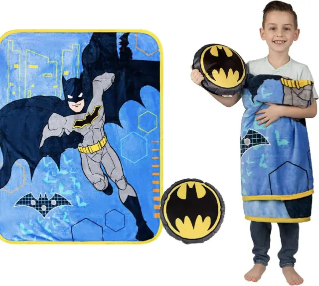 Juego de almohada y tiros decorativos de felpa súper suave Franco Kids Batman nuevo con etiquetas