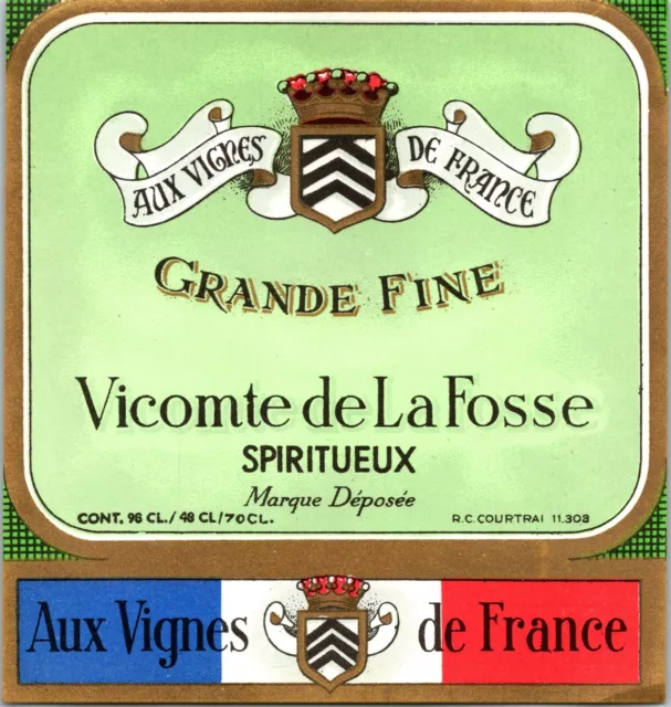 Vintage Original Wine Label Vicomte de La Fosse Aux Vignes de France