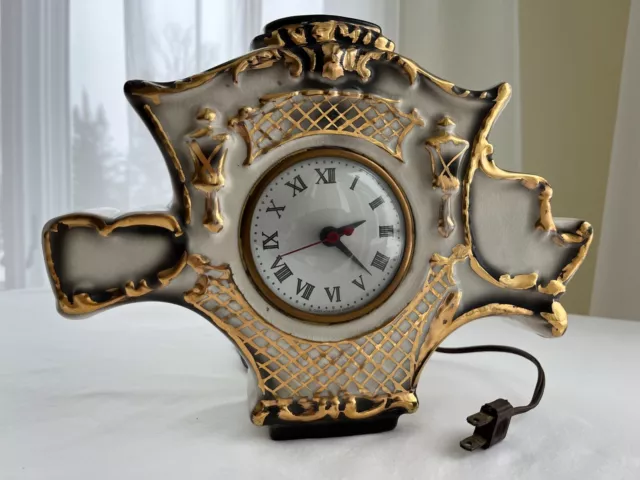 VTG Oxford Metal Spinning Co SESSIONS  CARRIAGE MANTEL CLOCK Electric White Gold