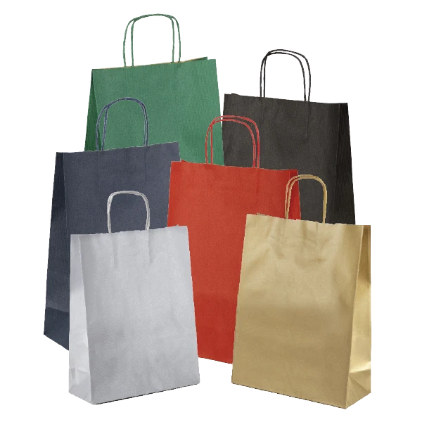 Sac Shopper Papier Couleur Havane Poignée Torsadée Noire 36 + 12x41cm 100 Pcs